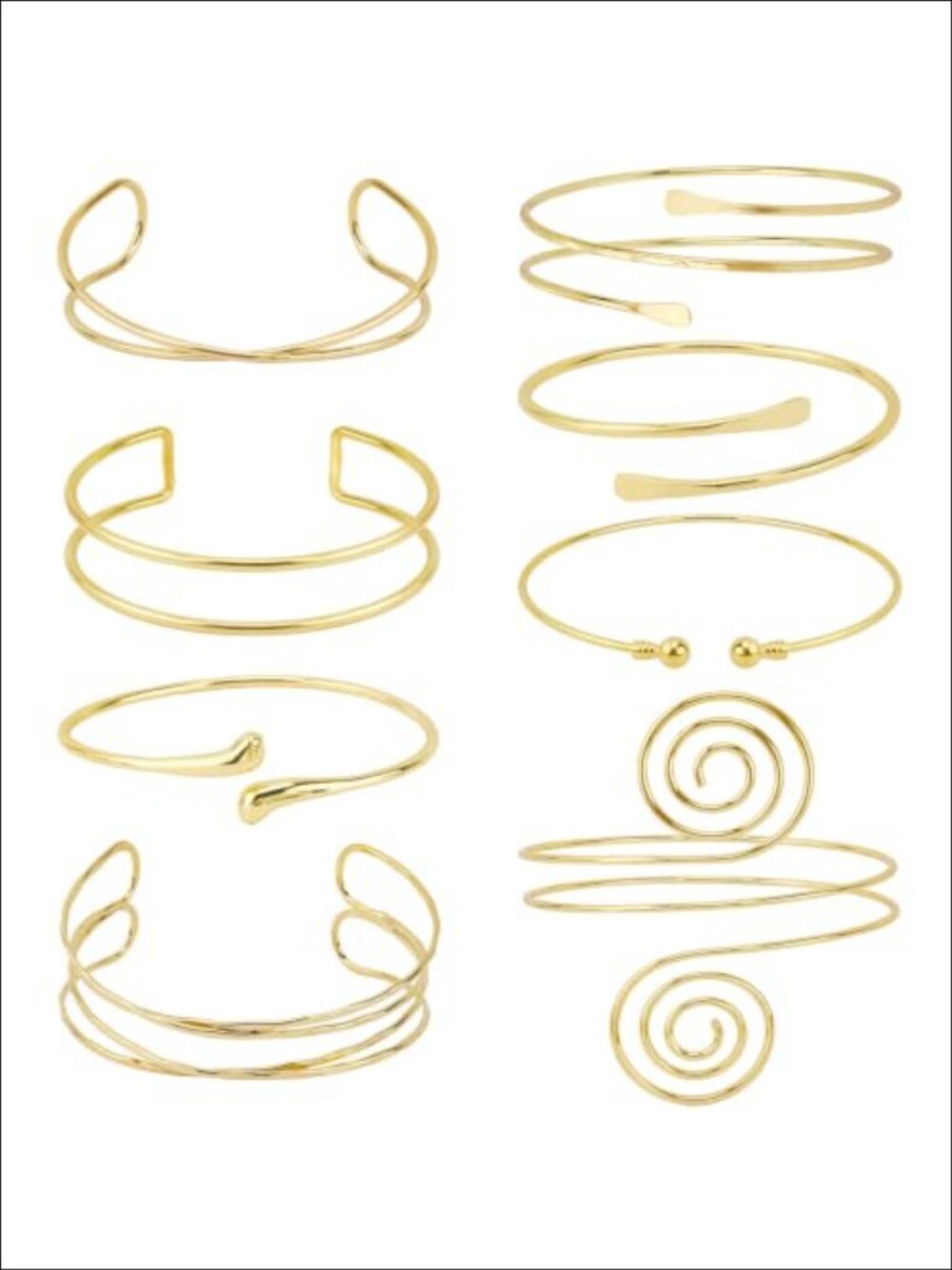 8pc Gold Arm Cuff Set Adjustable Metal Bangle Bracelets Jewelry